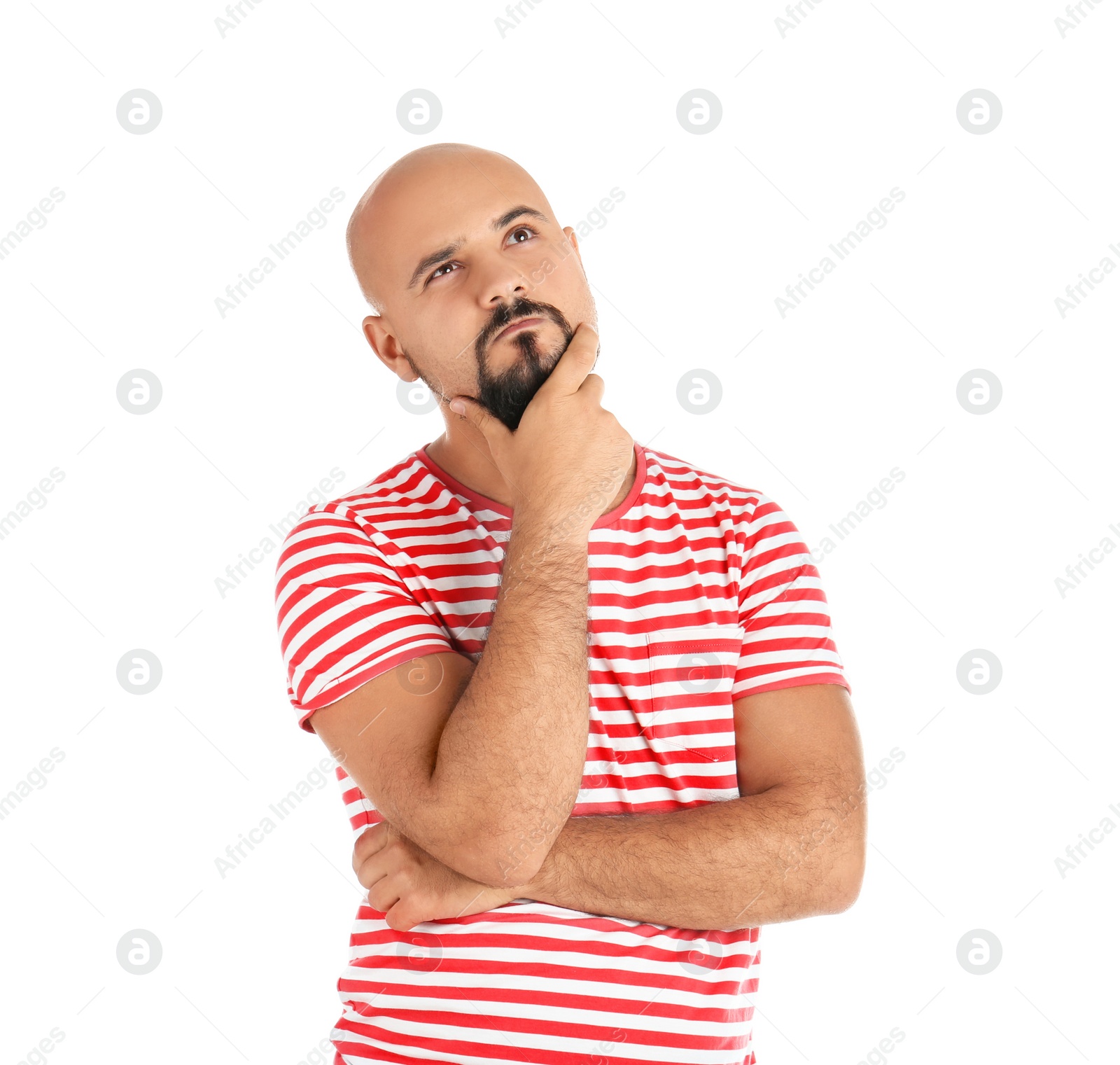 Photo of Portrait of overweight man on white background