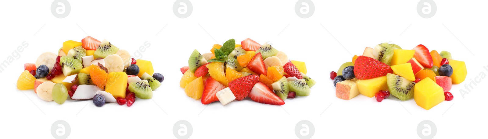 Image of Fruit salad, collection. Mixed fresh berries and fruits isolated on white