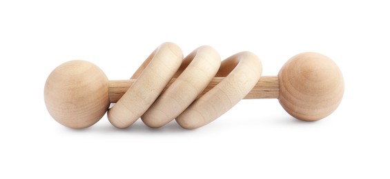 Wooden rattle isolated on white. Children's toy