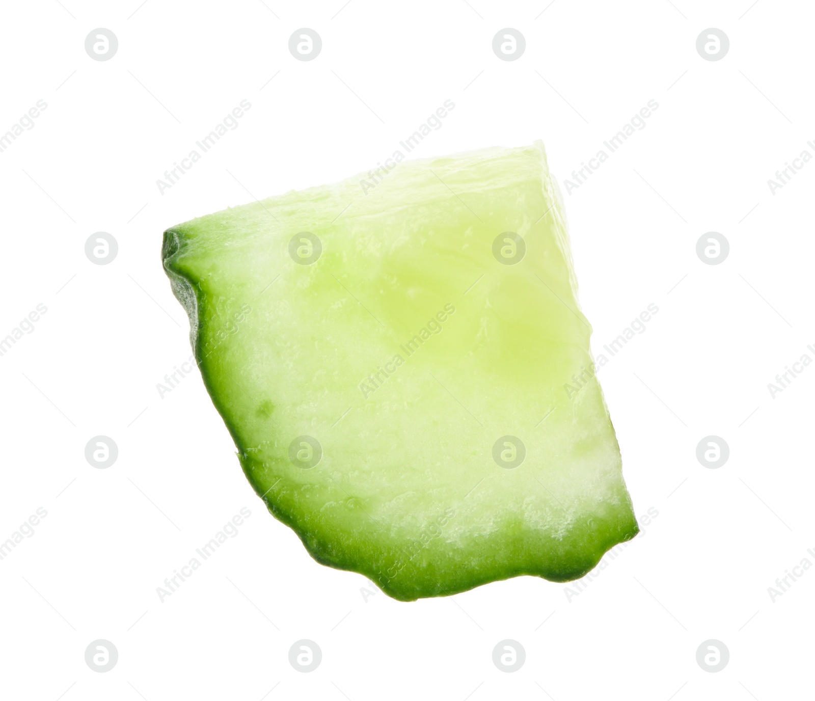 Photo of Slice of fresh cucumber on white background