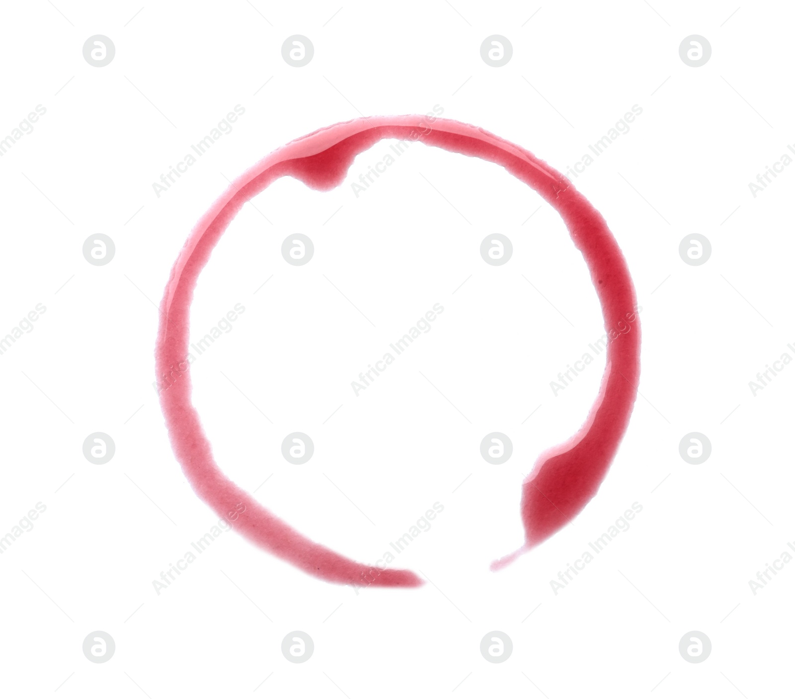 Photo of Red wine ring on white background, top view