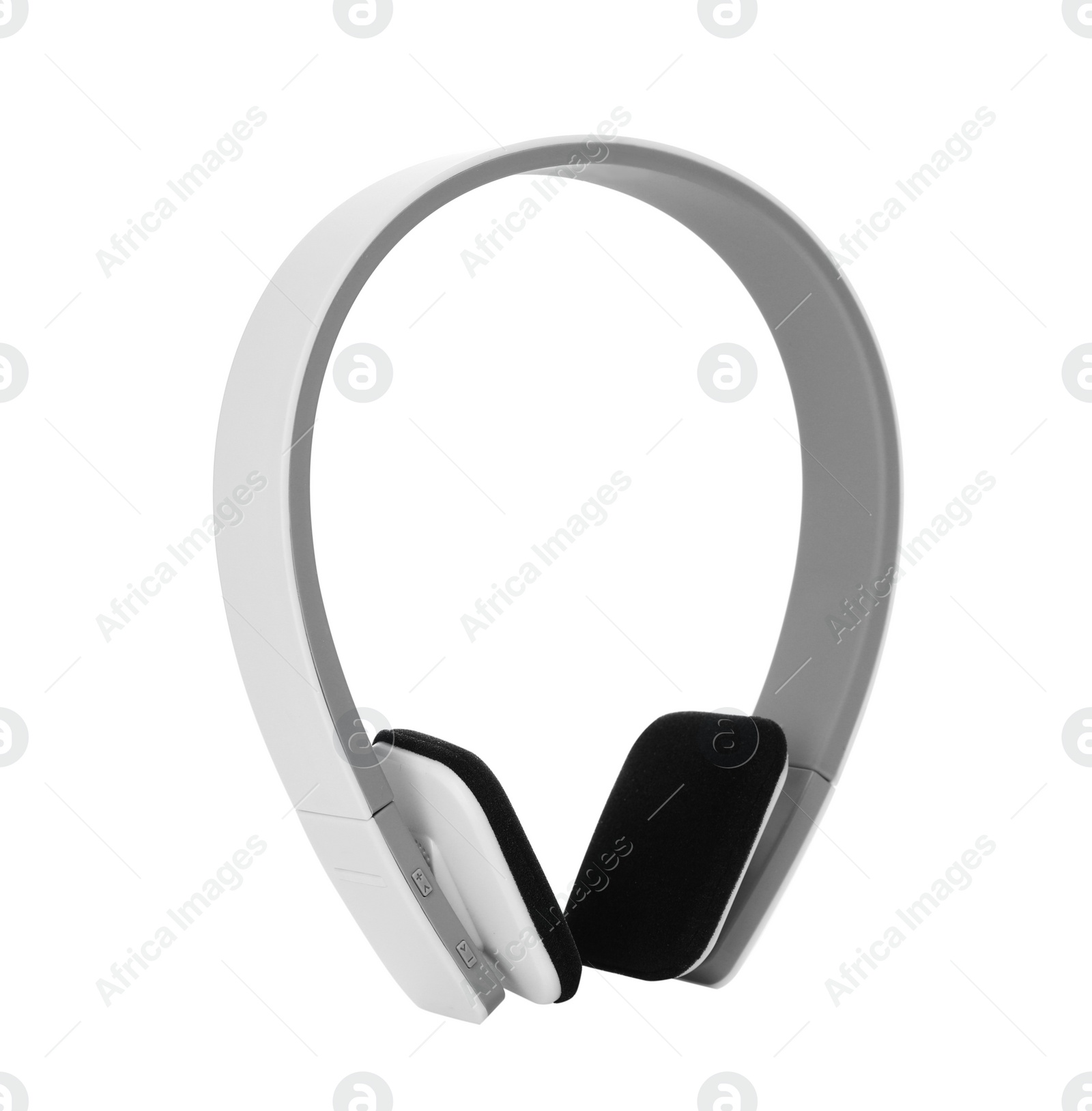 Photo of Stylish modern headphones with earmuffs on white background