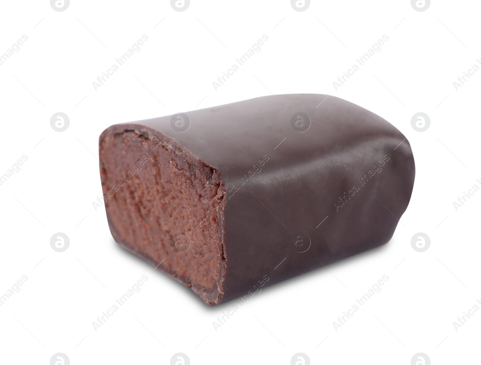 Photo of Delicious cut glazed cheese with cocoa isolated on white