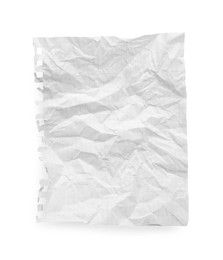 Photo of Crumpled checkered notebook sheet isolated on white, top view