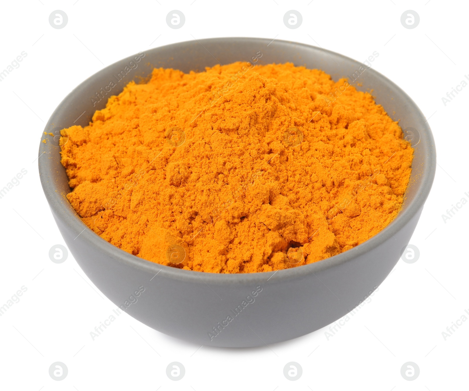 Photo of Aromatic saffron powder in bowl on white background