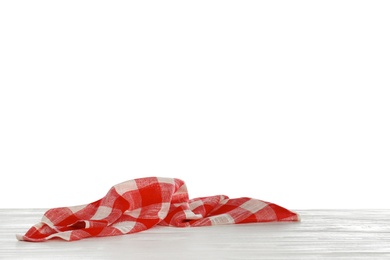 Photo of Crumpled napkin on table against white background