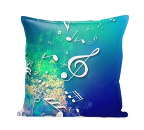 Soft pillow with stylish print isolated on white