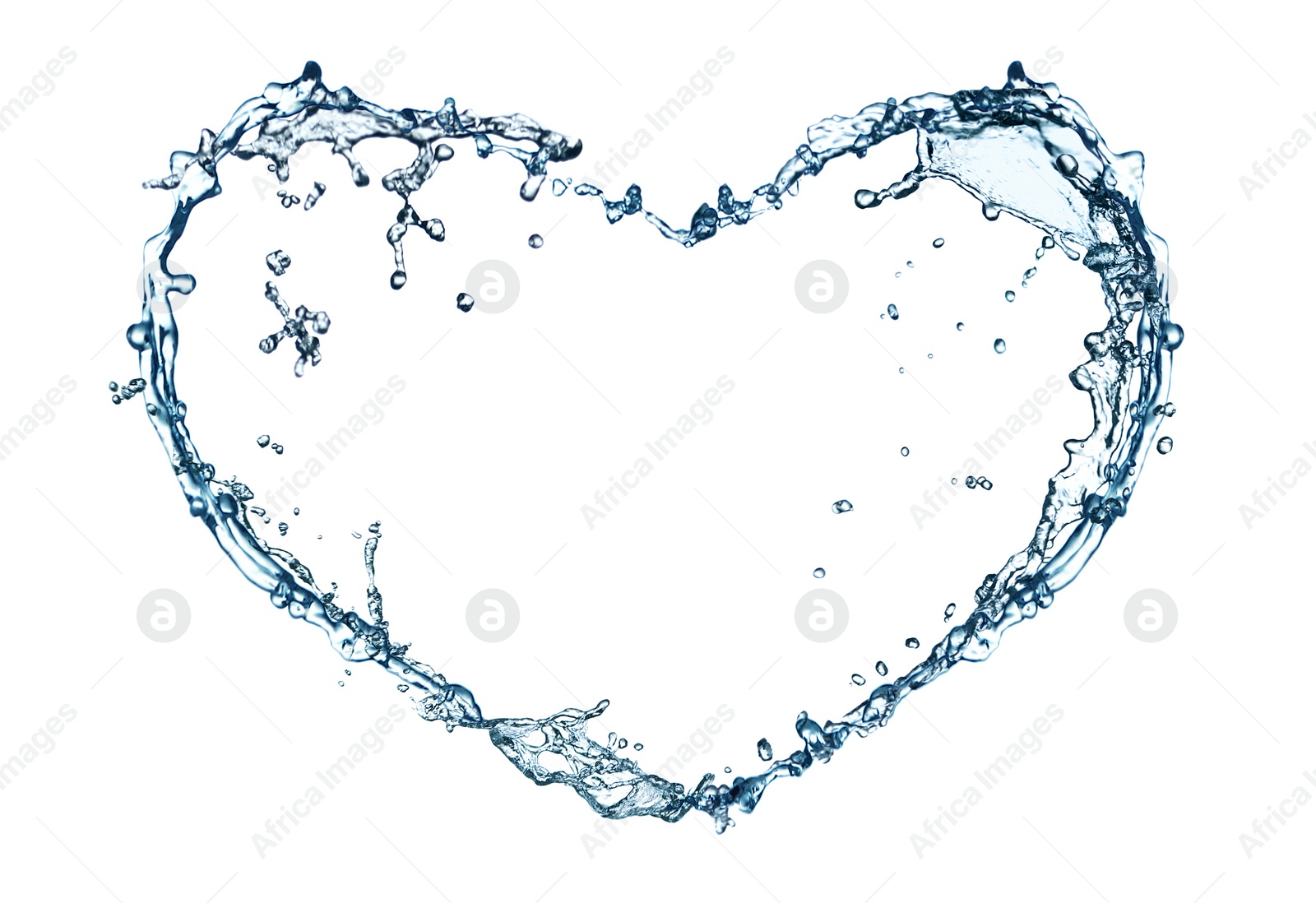 Image of Heart shaped frame made of water splashes on white background, space for text