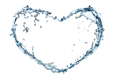 Heart shaped frame made of water splashes on white background, space for text