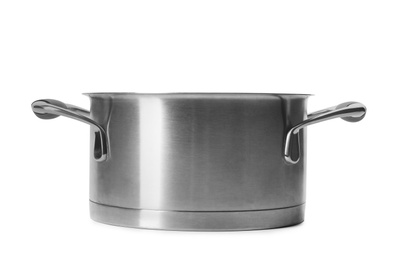Photo of Empty modern steel pot isolated on white