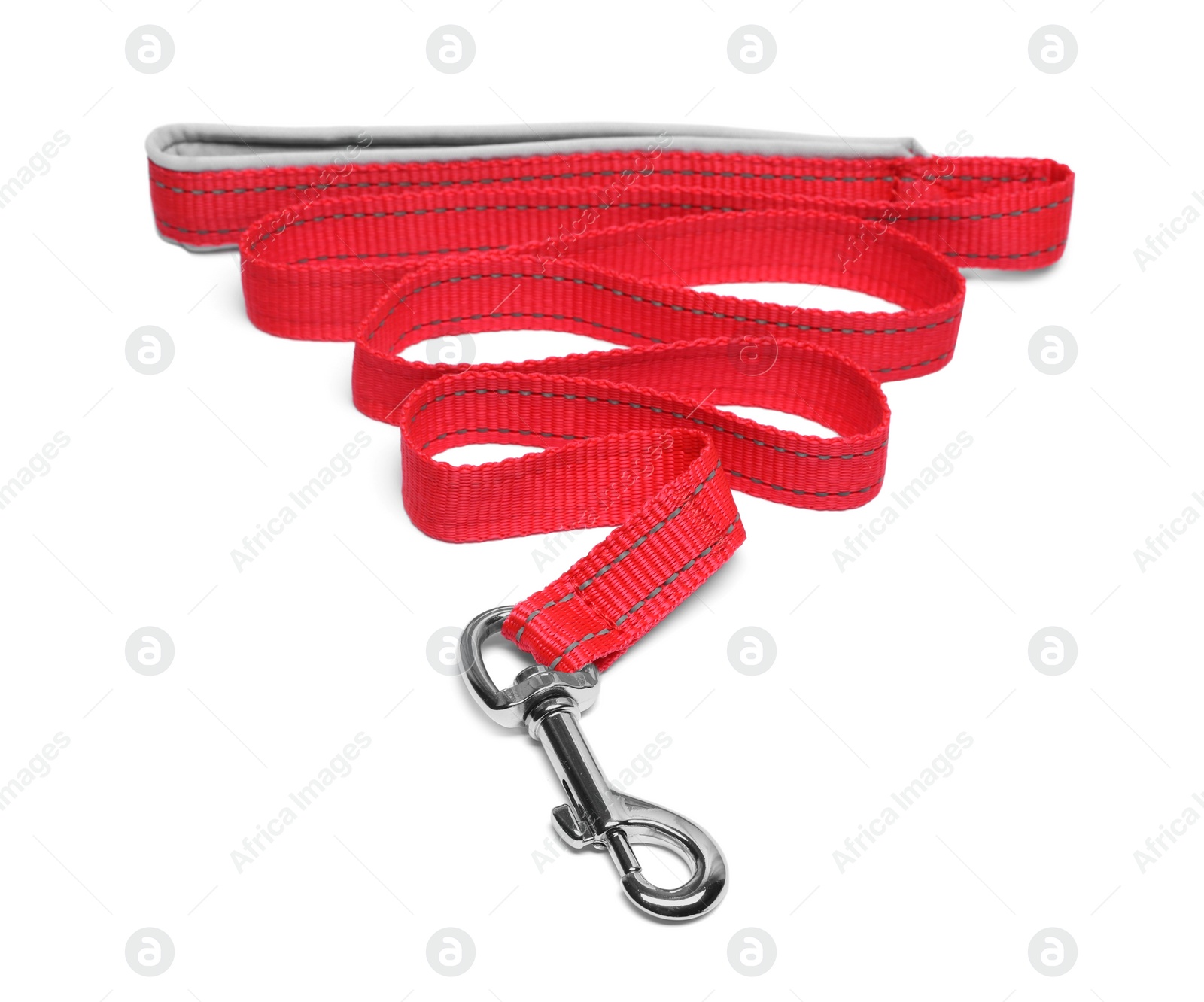 Photo of New red dog leash isolated on white