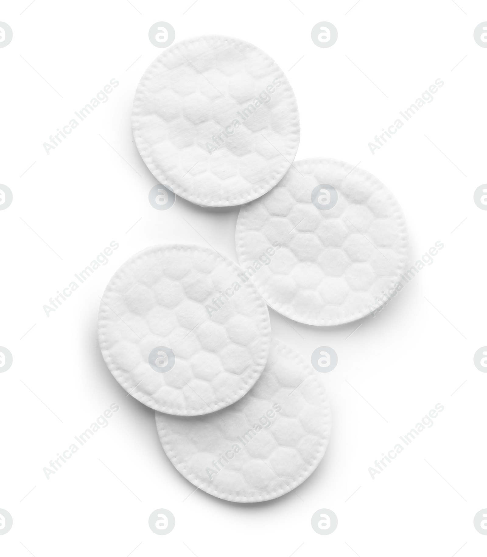 Photo of Cotton pads on white background, top view