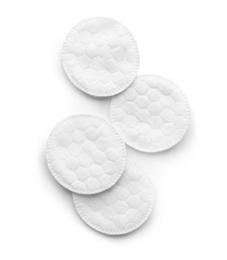 Photo of Cotton pads on white background, top view