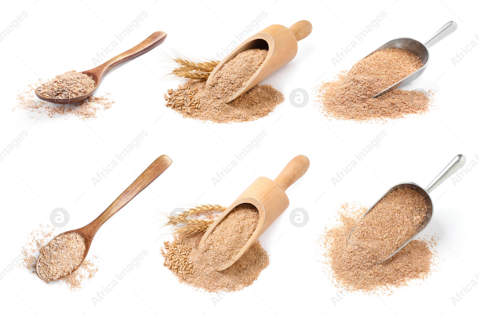 Image of Set with wheat bran on white background