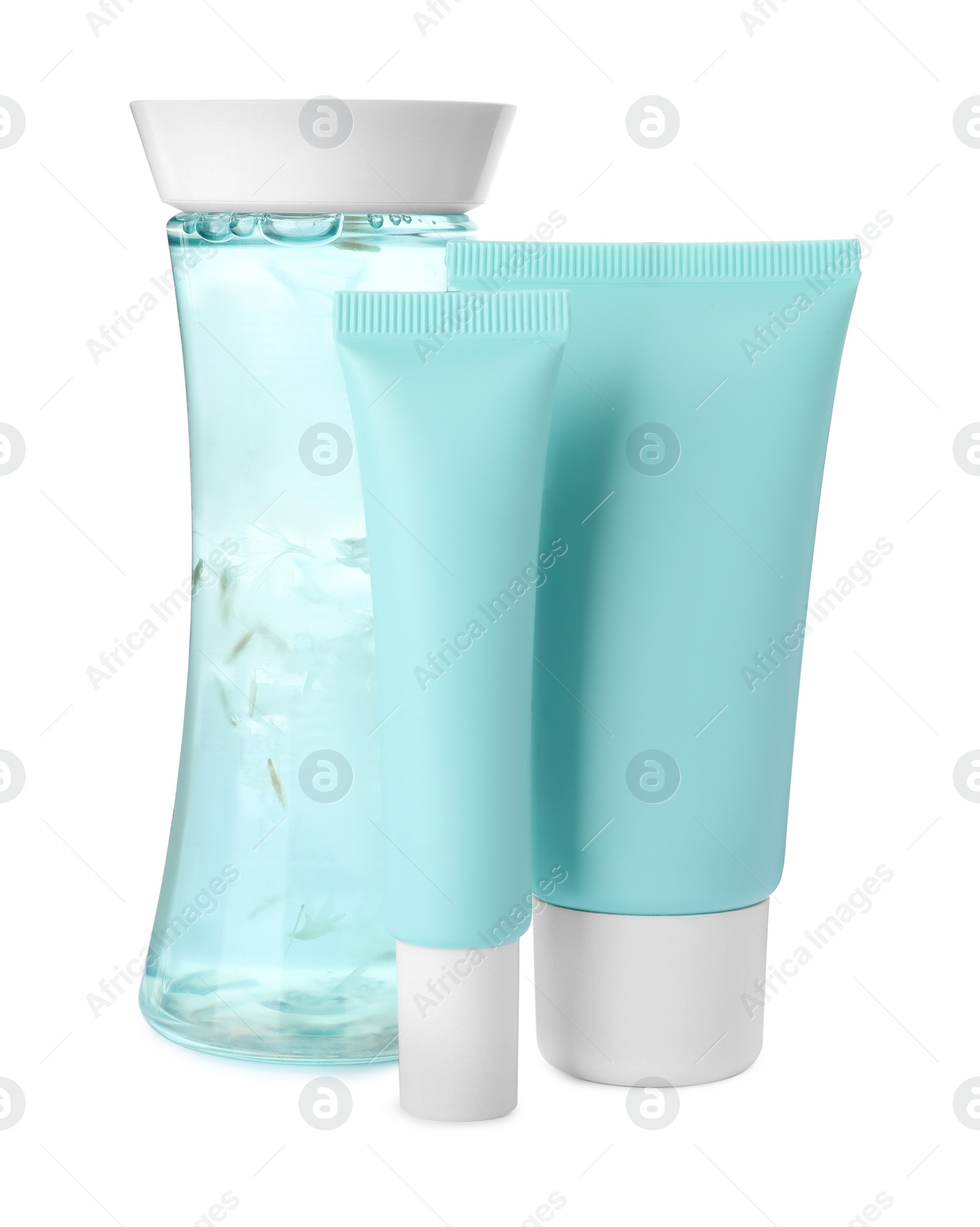 Photo of Set of luxury cosmetic products on white background