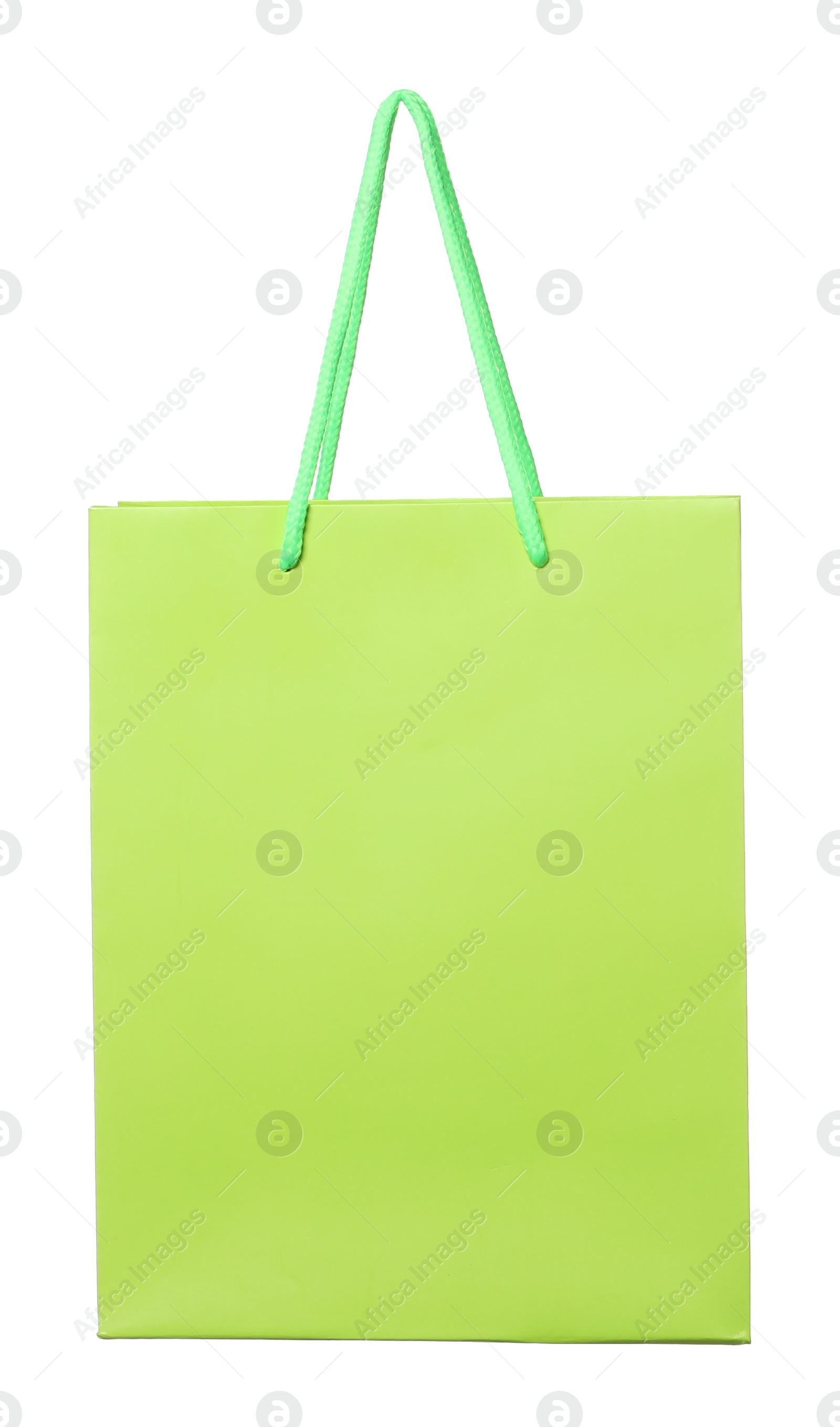 Photo of One green shopping bag isolated on white