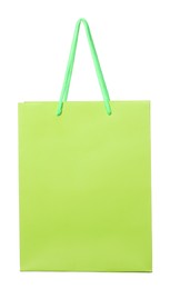 Photo of One green shopping bag isolated on white