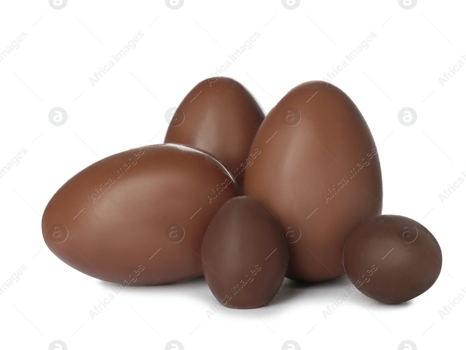 Photo of Tasty chocolate Easter eggs on white background