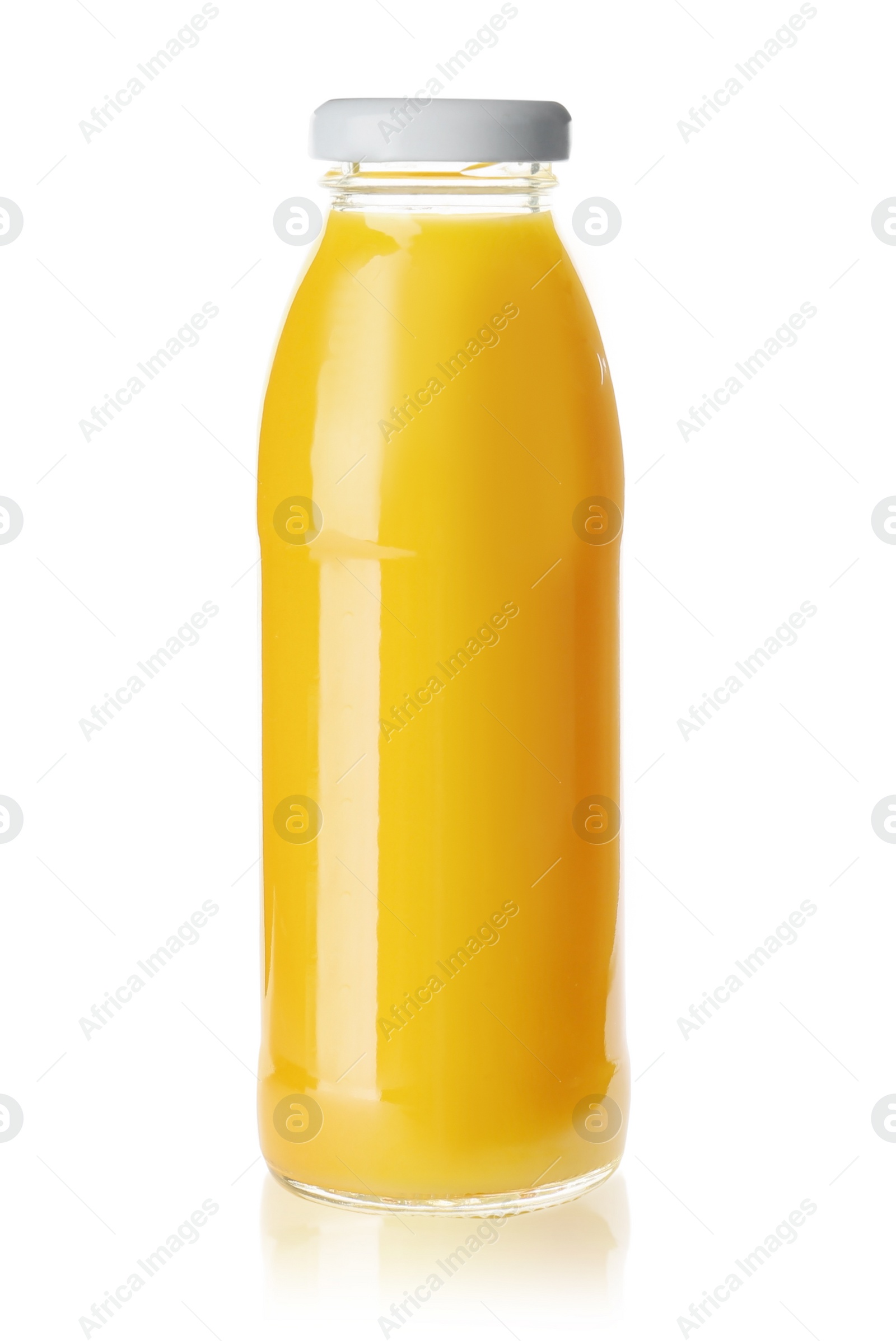 Photo of Bottle with fresh juice on white background