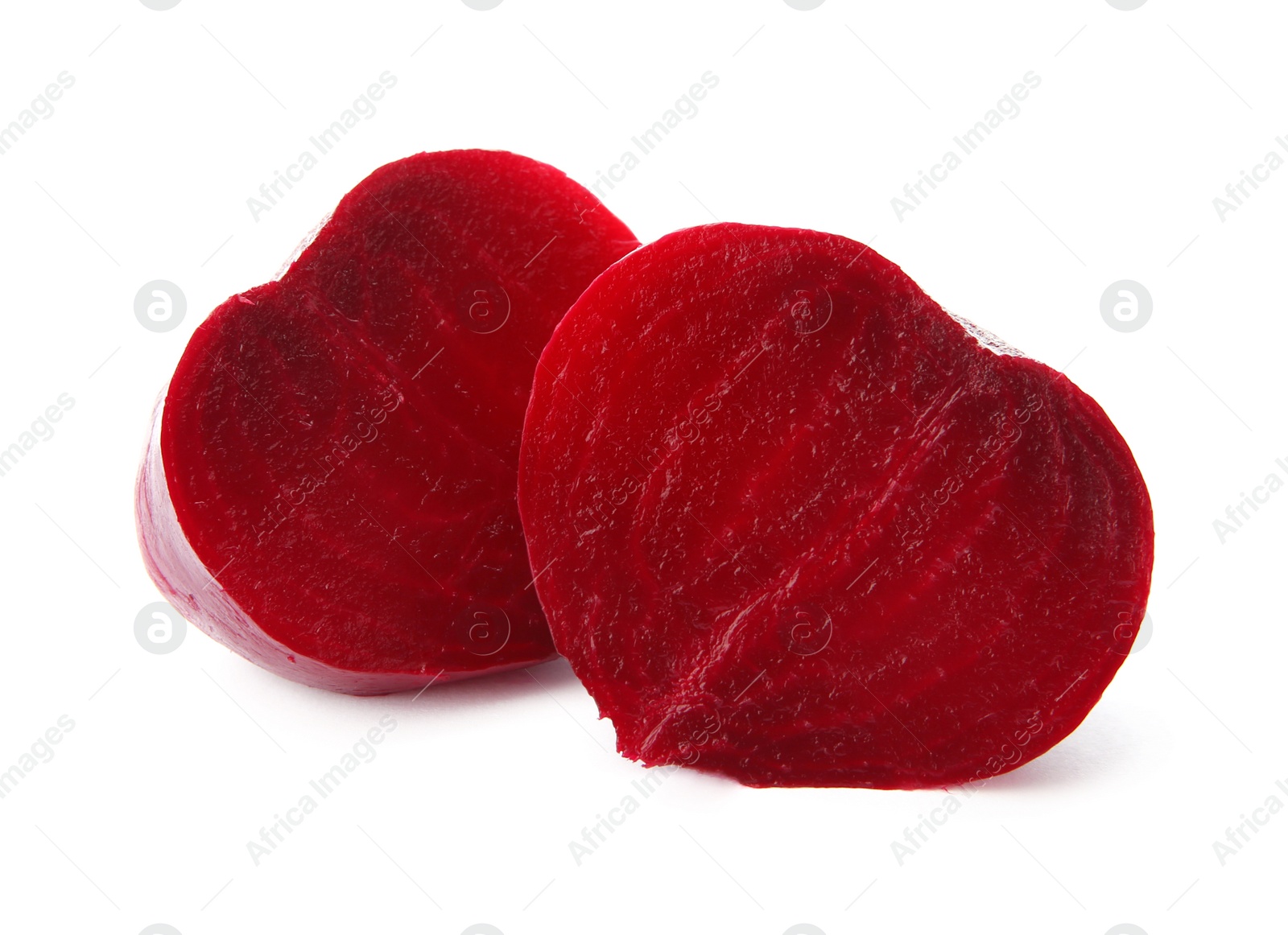 Photo of Cut boiled red beet on white background