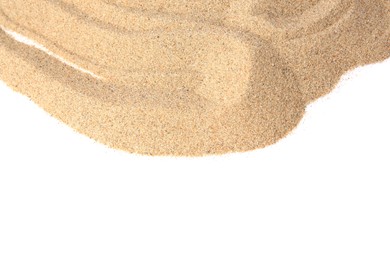 Photo of Pile of dry beach sand isolated on white