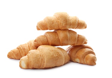 Tasty croissants on white background