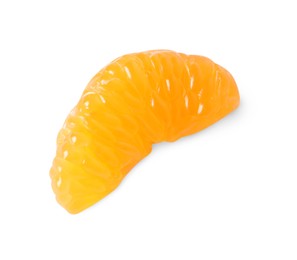 Photo of Piece of peeled fresh ripe tangerine isolated on white, top view