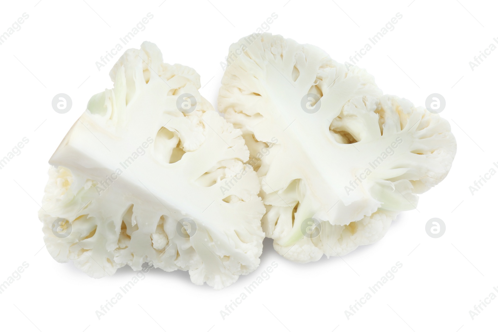 Photo of Cut fresh raw cauliflower on white background