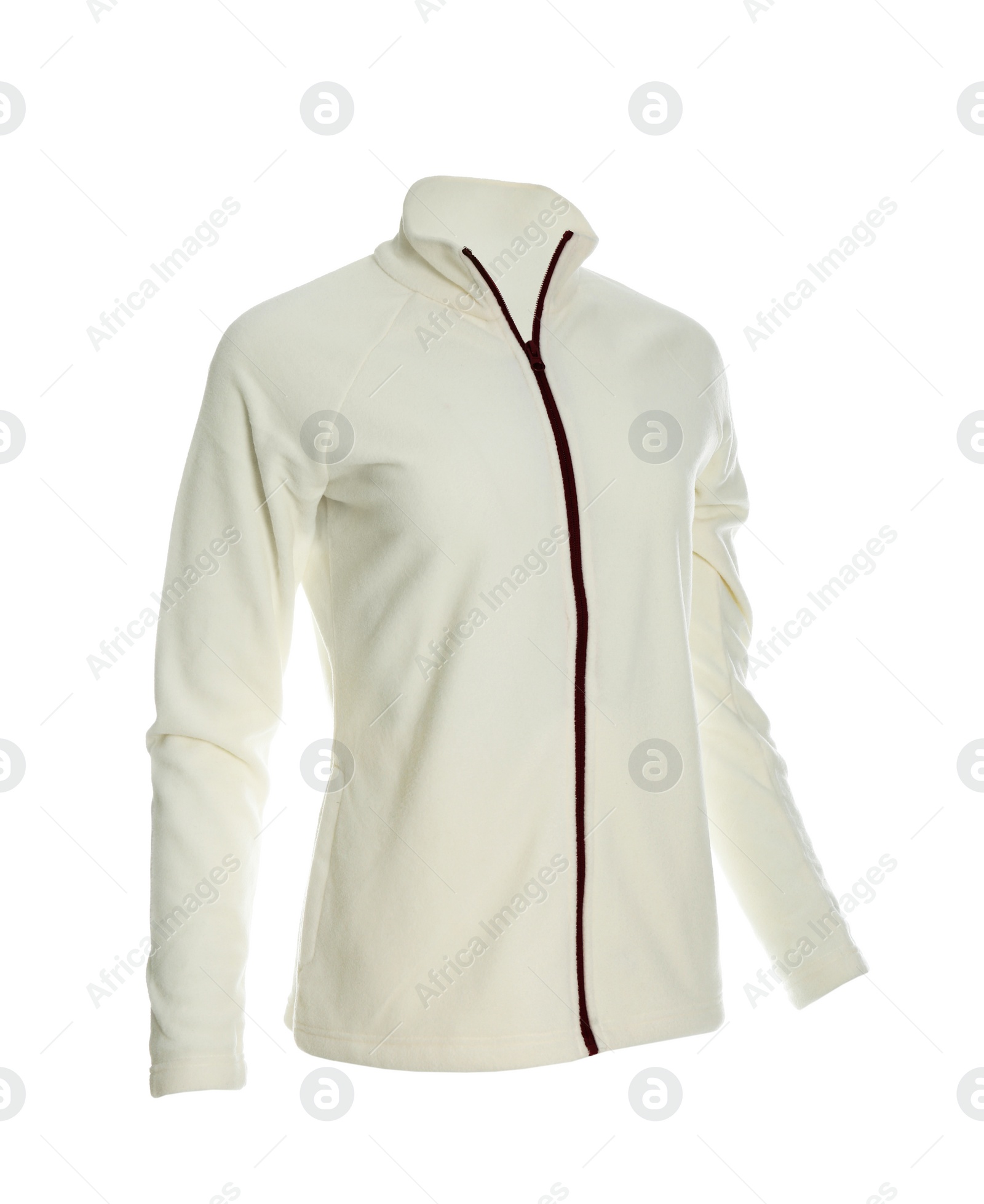 Photo of Fleece jacket isolated on white. Winter sport clothes