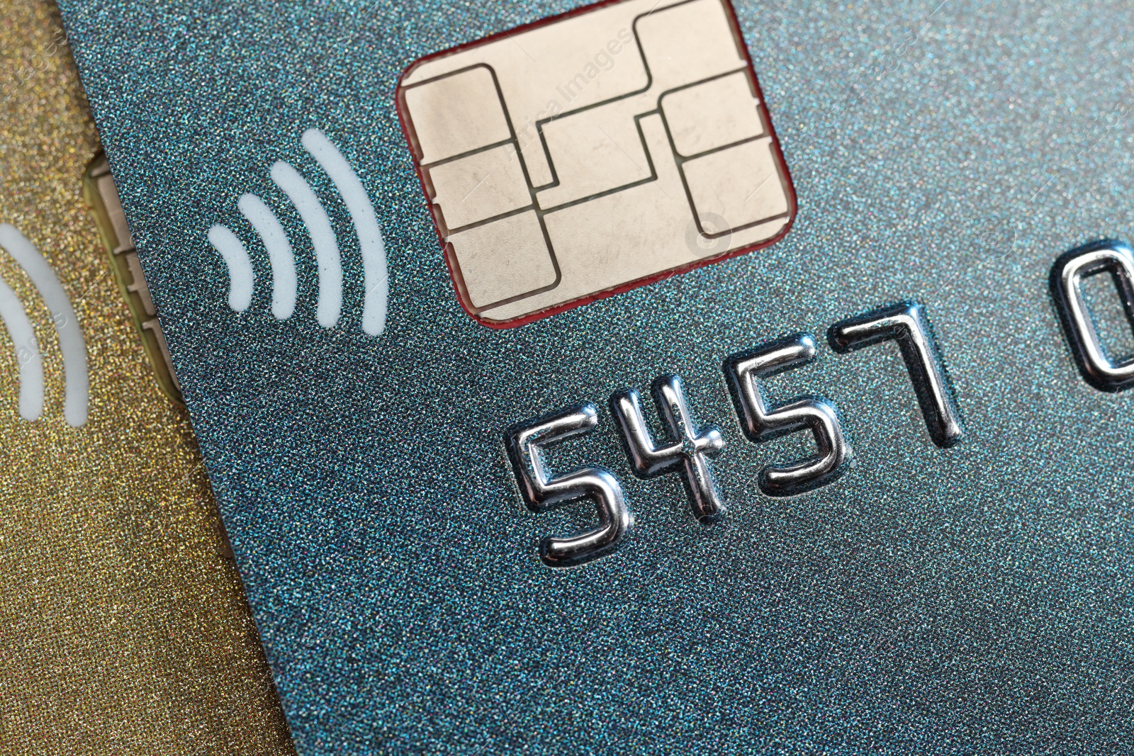 Photo of Two credit cards as background, macro view