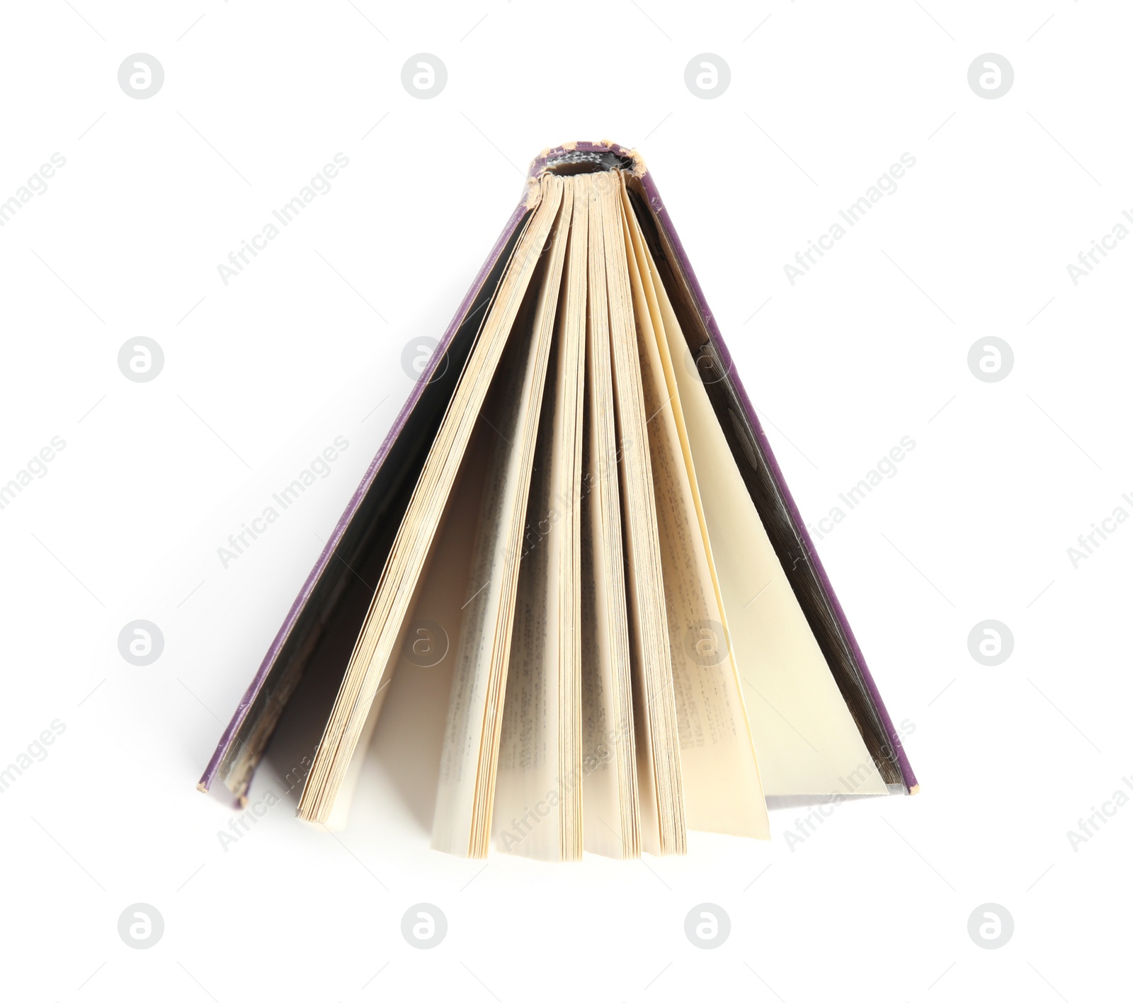 Photo of Book with hard cover isolated on white, top view