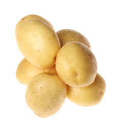 Photo of Fresh raw organic potatoes on white background