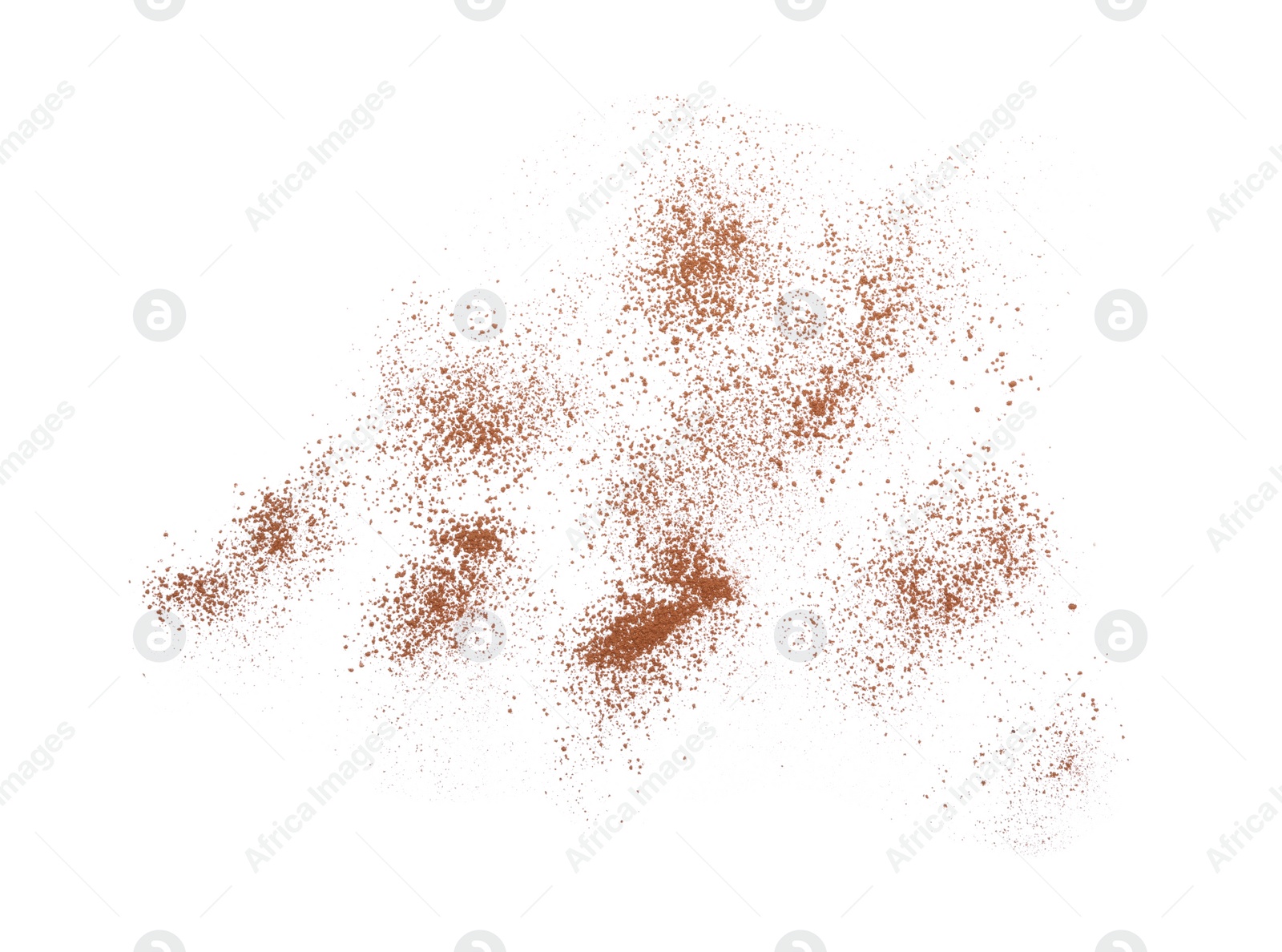 Photo of Brown cocoa powder on white background, top view