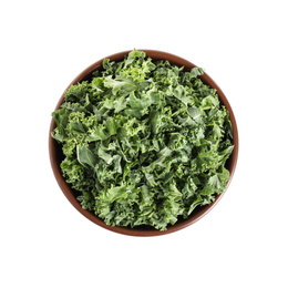 Fresh green kale leaves isolated on white, top view