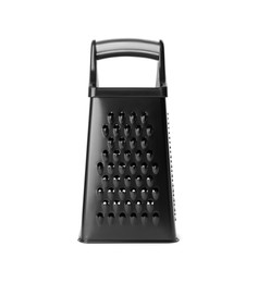 Photo of New black grater isolated on white. Cooking utensils