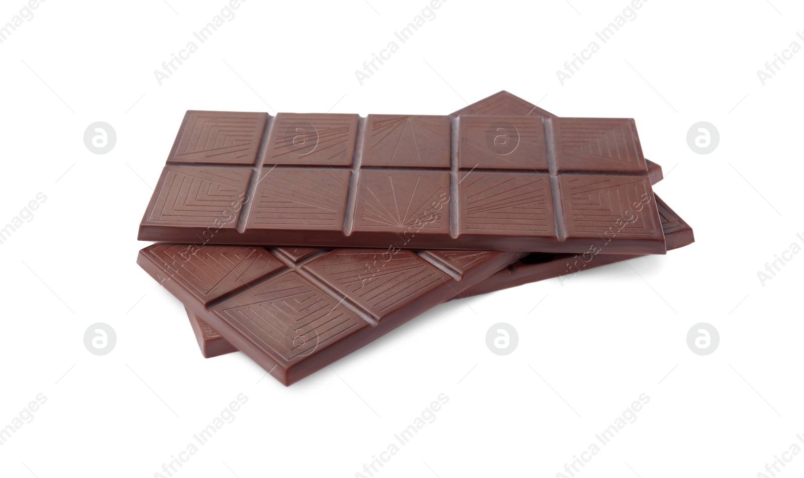 Photo of Delicious dark chocolate bars isolated on white