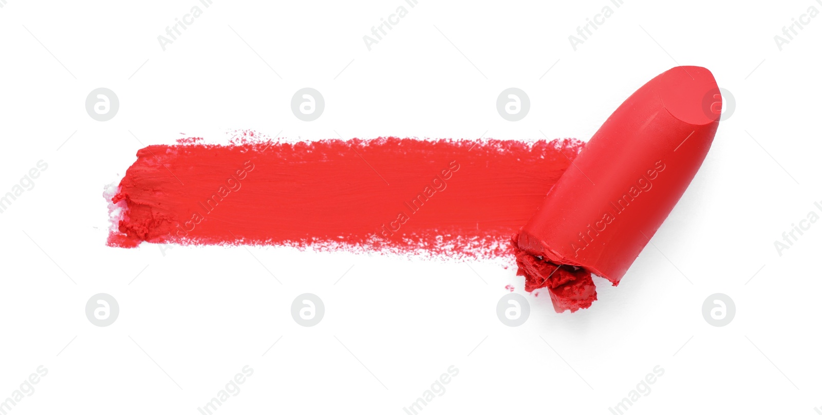 Photo of Lipstick and swatch on white background, top view