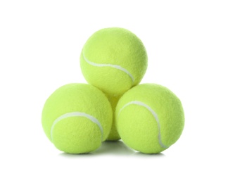 Photo of Tennis balls isolated on white. Sports equipment