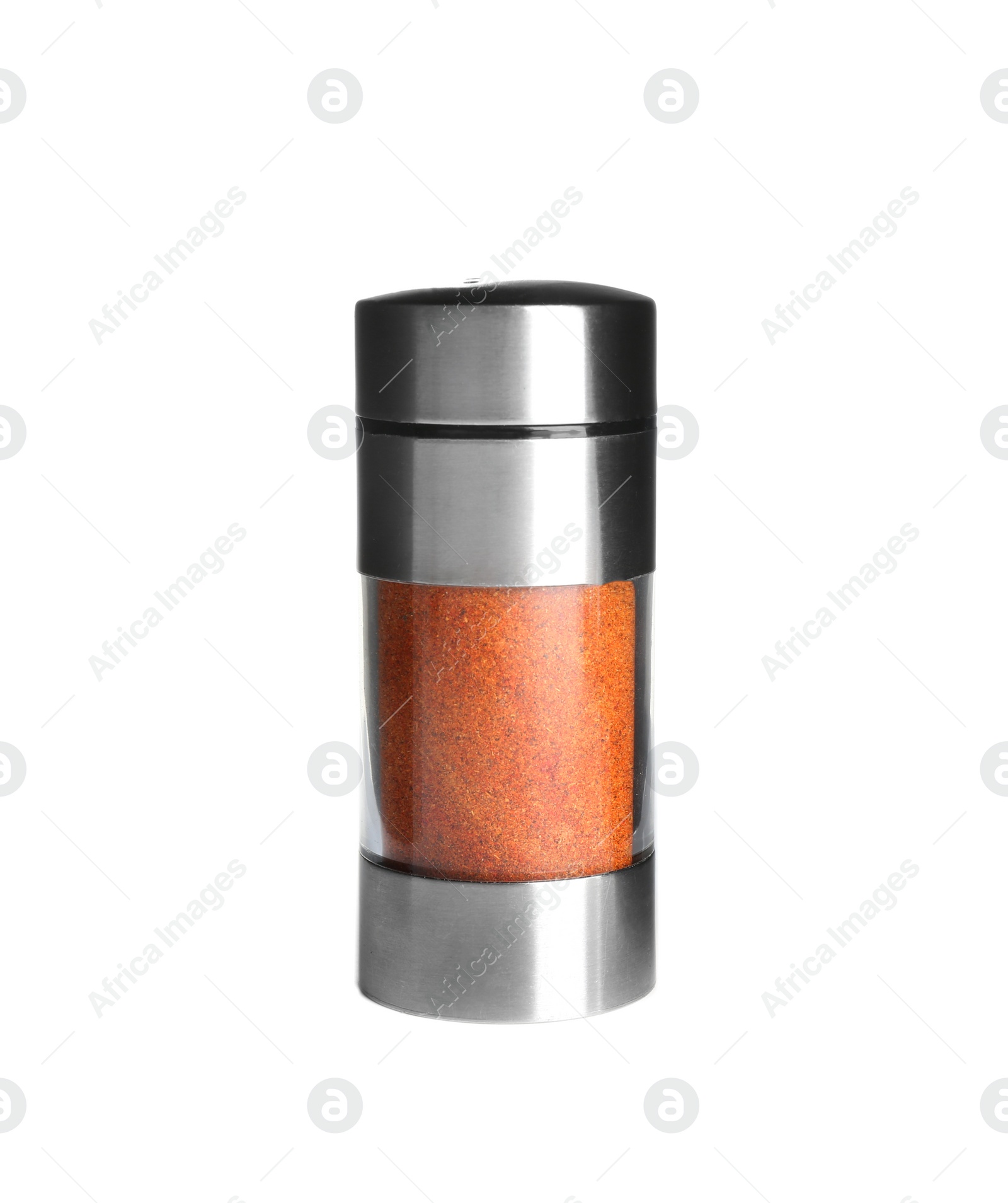 Photo of Grinder with ground pepper isolated on white