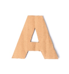 Letter A made of cardboard on white background