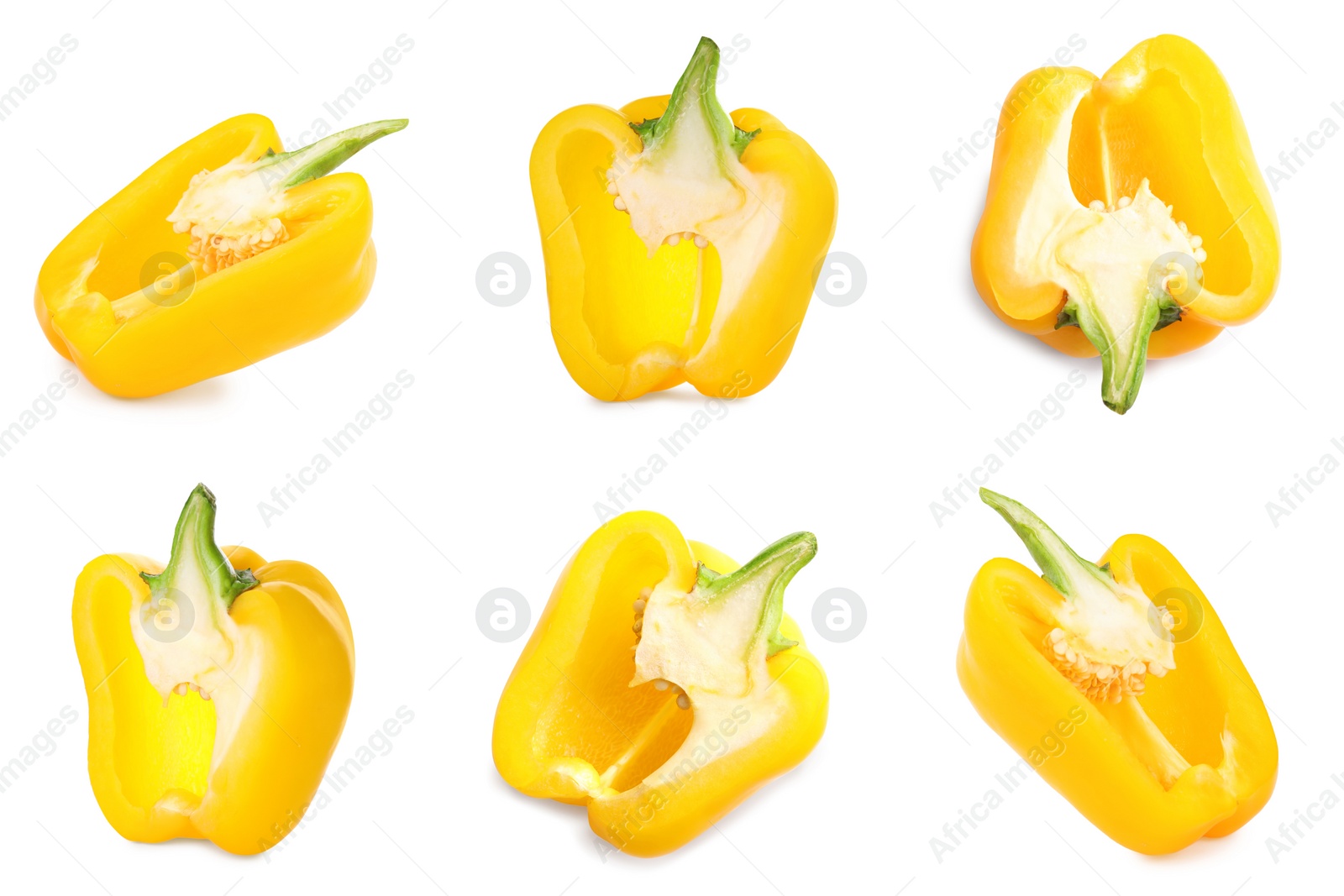 Image of Set of fresh cut yellow bell peppers isolated on white