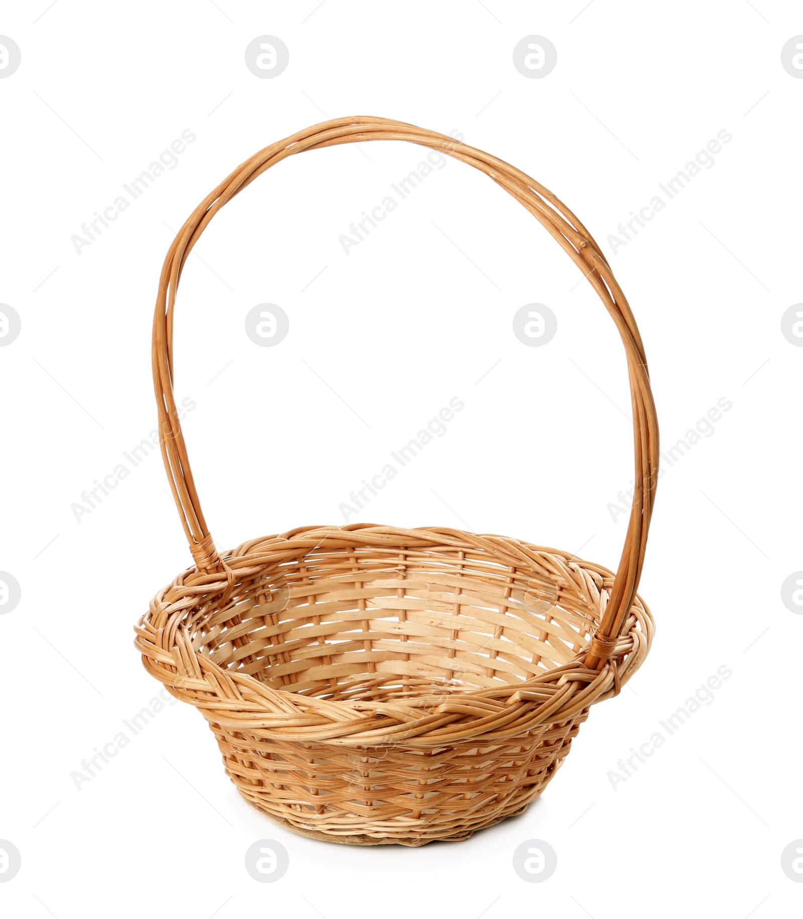 Photo of Empty wicker basket isolated on white. Easter item