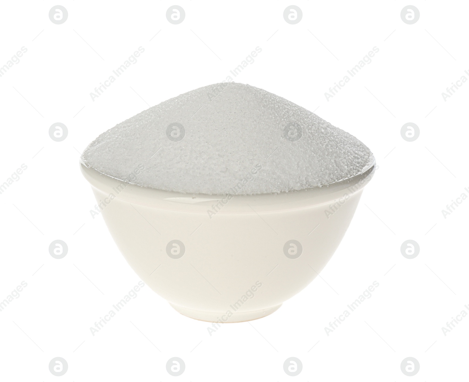 Photo of Bowl with natural salt isolated on white