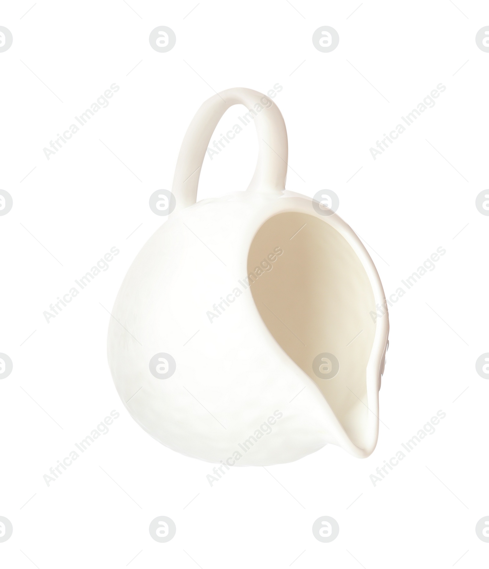 Photo of Clean empty ceramic sauce jug isolated on white