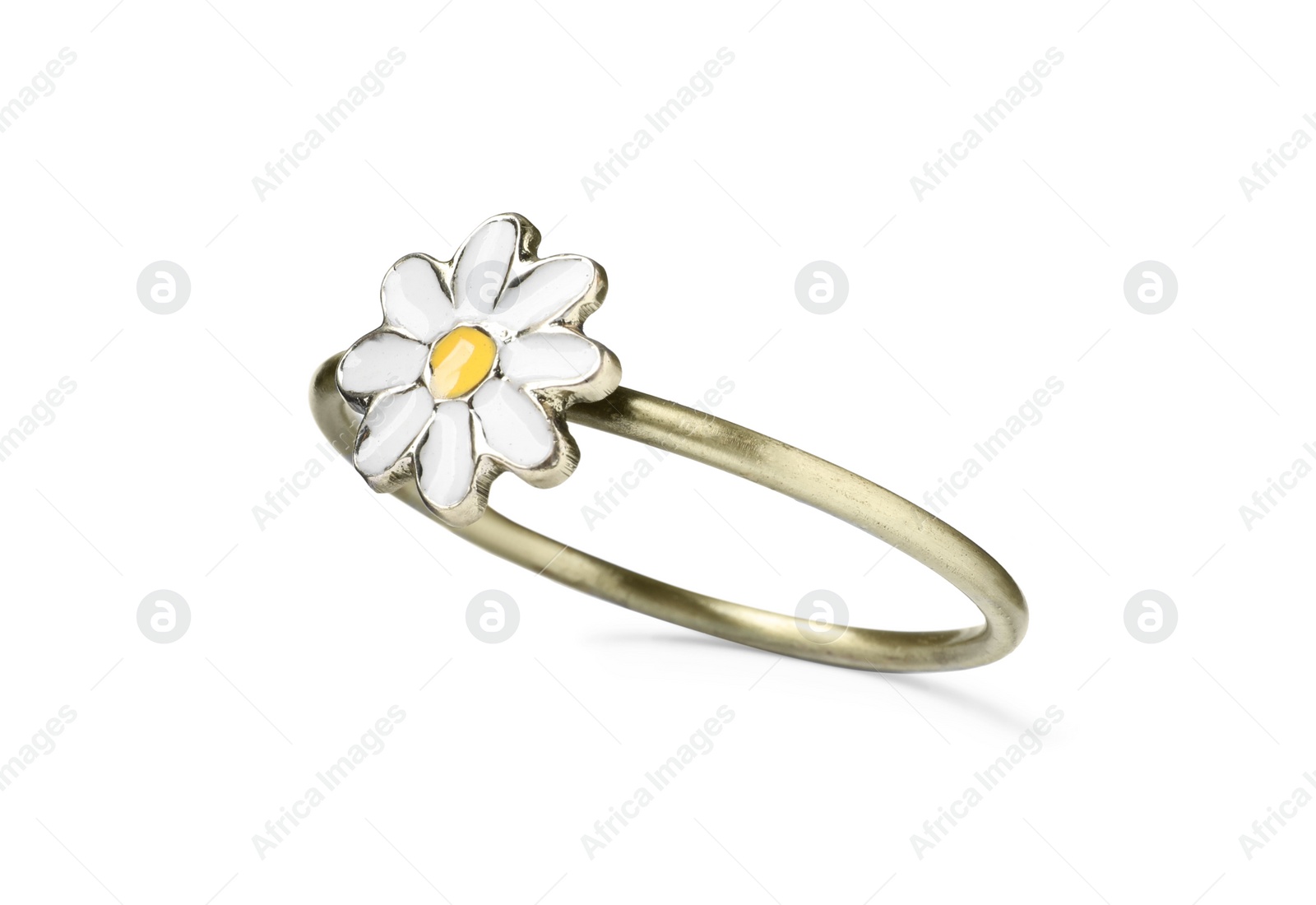 Photo of Beautiful decorative ring with flower for table setting isolated on white