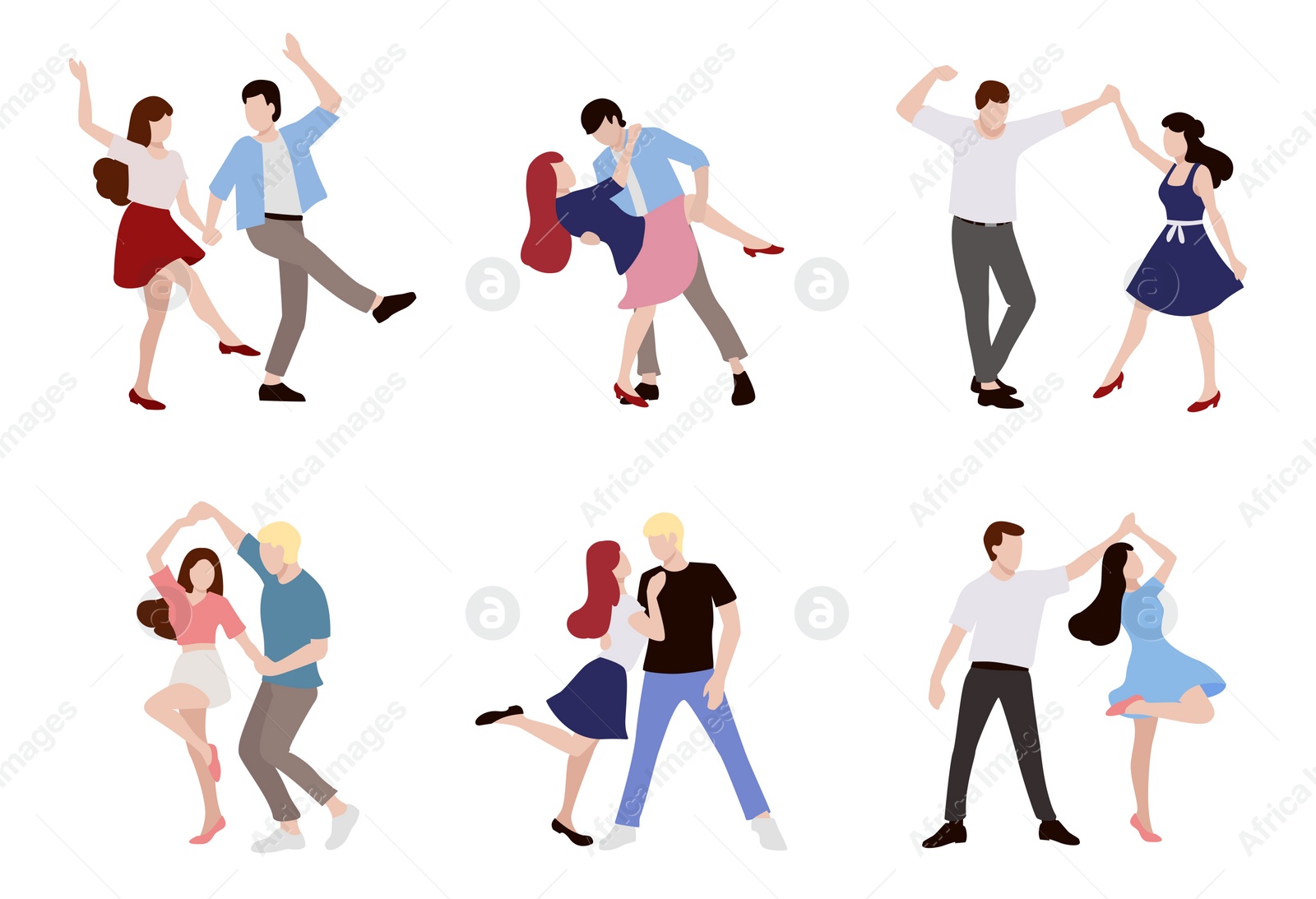 Illustration of Set of dancing couples on white background