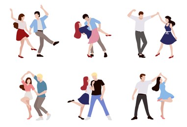 Illustration of Set of dancing couples on white background