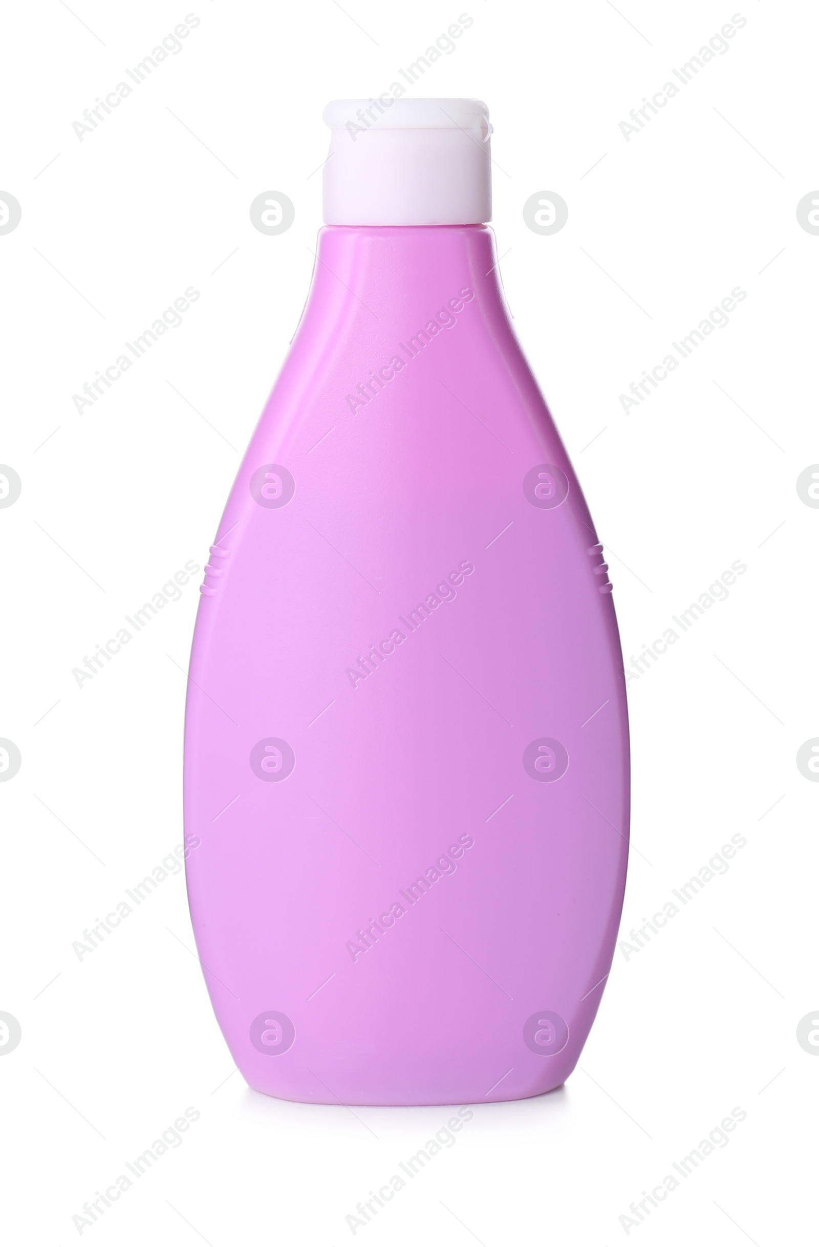 Photo of Violet plastic bottle with cosmetic product isolated on white