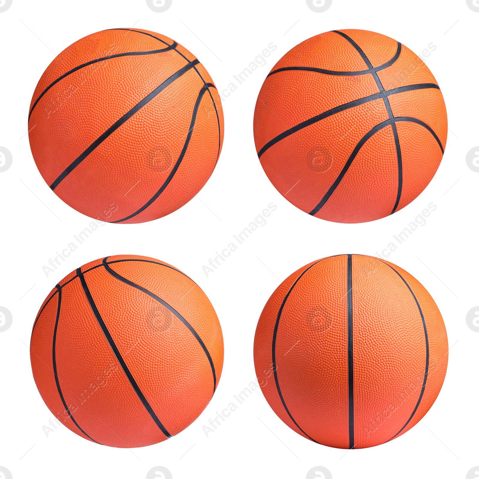 Image of Set with bright basketball balls on white background 