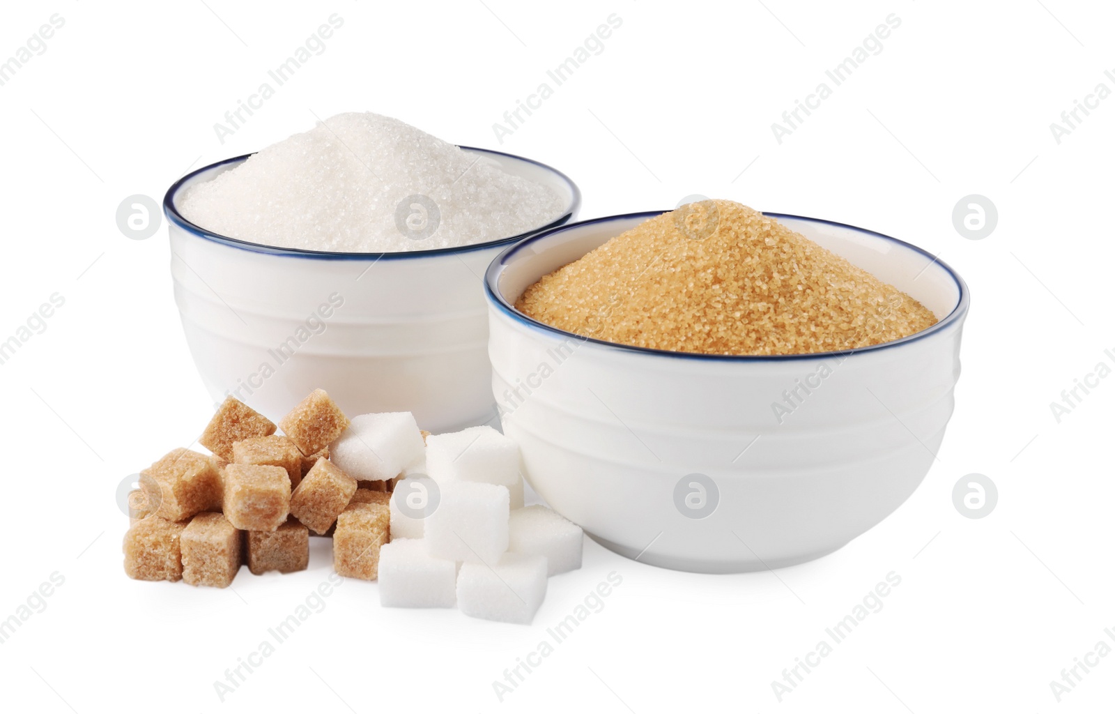 Photo of Different types of sugar on white background